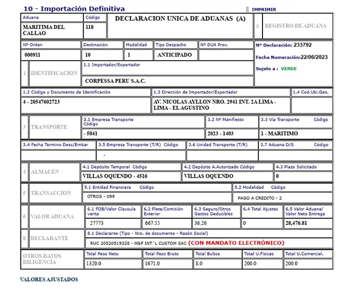 Declaracion de Aduanas