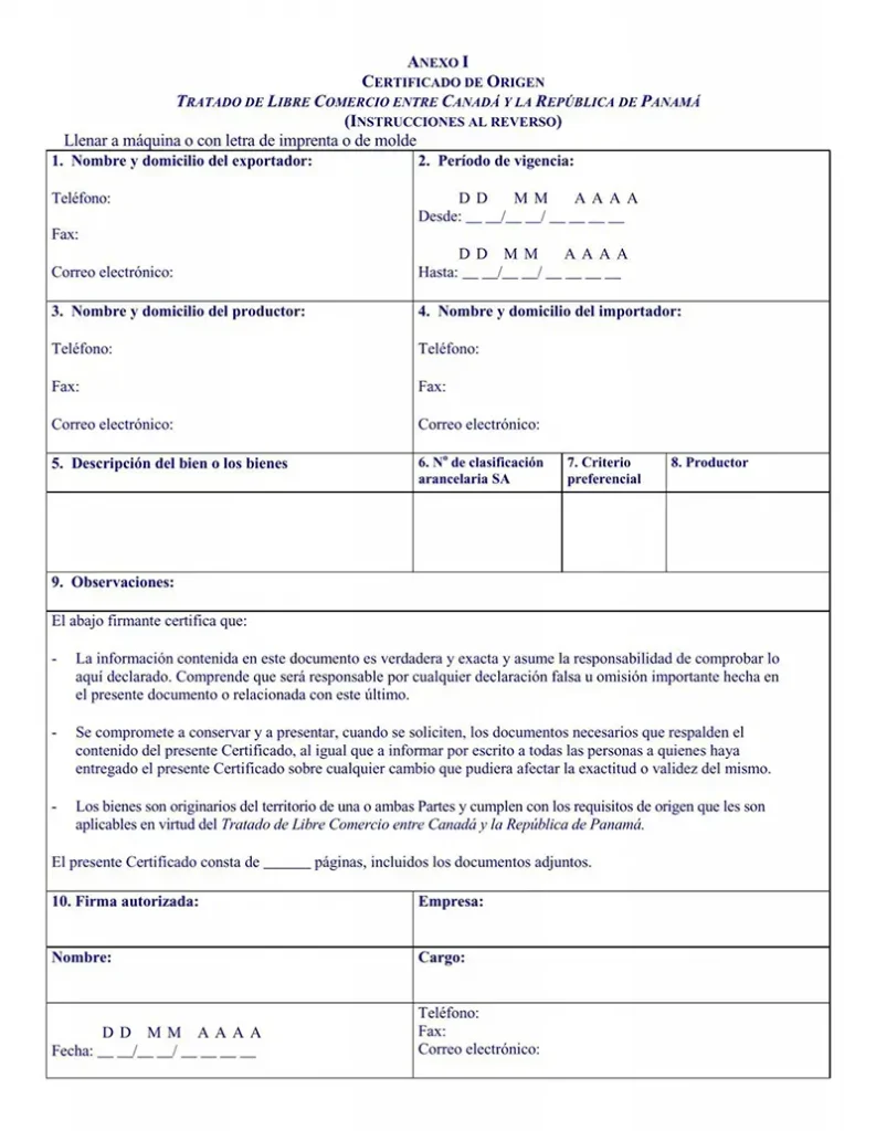 Ejemplo de Certificado de Origen